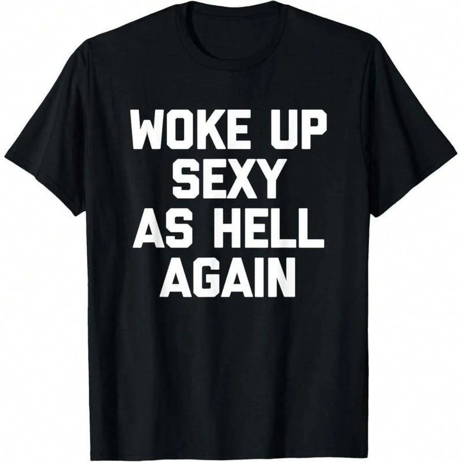 Woke Up As Again-Shirt Funny Saying Sarcastic-Shirt,Made In USA Menswear Top - Black - View 1