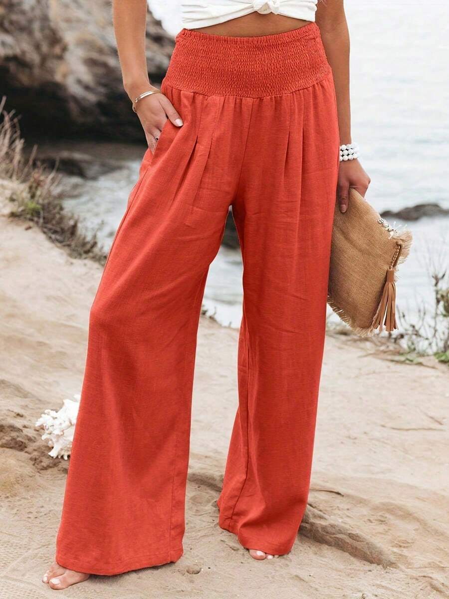 Loose High Waist Wide Leg Casual Pants For Women, New Arrival Autumn Spring - Orange 3 - View 1
