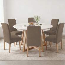 6 Pzas cubiertas de silla resistentes a salpicaduras en unicolor,Elástica Protectora De Silla Comedor Removible.cubierta moderna para silla de comedor de poliéster elástico, La cubierta de la silla es adecuada para la mayoría de las sillas, y la tela de alta elasticidad puede adaptarse a su silla muy bien y hacer que su silla se vea más fresca.  La cubierta de la silla de comedor puede transformar su vieja silla en una nueva, actualizar su decoración interior, extender la vida útil de la silla y ahorrar su dinero. Las fundas decorativas para sillas se pueden utilizar en salones, banquetes de boda, hoteles, conferencias, celebraciones, ceremonias, restaurantes, etc.todas las estaciones. - Marrón claro - Ver 10