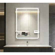 Espejo de baño táctil inteligente con luz led, espejo cuadrado, botón de ajuste de temperatura tricolor libre de toque con un solo clic, función inteligente antiniebla, pantalla de función de memoria de tiempo, 70 * 50 cm, montado en la pared, adecuado para duchas, dormitorios, Cosméticos - Blanco - Ver 2