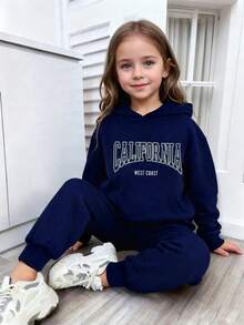 Toddler Girls' Letter Print Warm Hoodie And Sweatpants Set