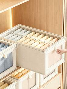 Large Capacity Storage Basket, Portable Wardrobe Storage Organizer Bag, Foldable Wardrobe With Window Storage Box, Durable Storage Container With Lid, Suitable For Blankets, Clothes, Bedding, Space Saving Storage Container, Sturdy, Travel Pouch, Wardrobe Organizer, Room Decor, Dorm Essential - Multicolor - View 8