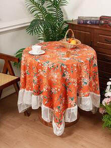 1 pièce Nappe vintage française à imprimé floral avec dentelle, décoration d'intérieur pour table de chevet, table basse, table à manger, décoration de fête - Orange - Voir 4