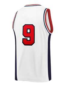 Men's No.9 White Basketball Jersey, Casual Embroidered Stitched Round Neck Vest, Party & Sports Wear - White - View 3