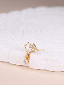 1PC Dangling Nose Stud Heart Clear CZ L-Shaped Nose Pin 20G Golden Color Cute Nostril Piercing Jewelry For Daily Wear, Beach, Vacation & Party - L184 - View 4
