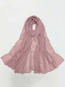 1条珍珠雪纺水钻珍珠围巾，清新女士头巾 - 彩色 - 查看 2