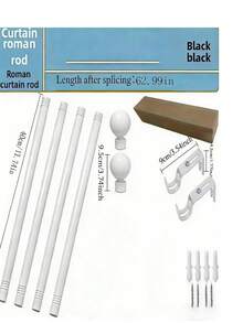 1pc Black/White Stainless Steel Combination Curtain Rod, Suitable For Bathroom Shower Curtain, Bedroom And Living Room Window Curtain, Roman Blind - Multicolor - View 9