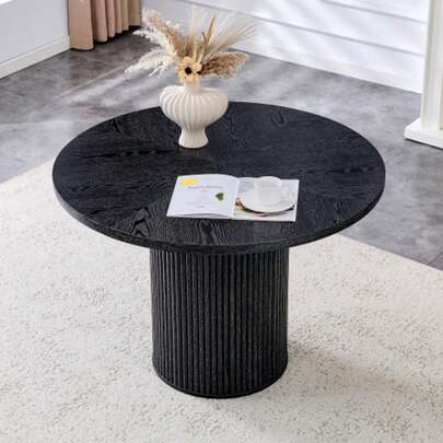 Round 100cm Dining Table Made Of MDF For 4-6 People: 4-Segment Tabletop In Black Look, Cylindrical Table Legs With Storage Compartment, Metal Rod And  Fastener – Perfect For European Living Spaces.