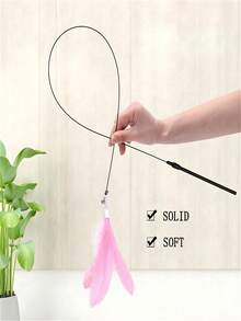 1pc Feather Cat Teaser Wand With Detachable Strong Suction Cup, Powerful Suction, Firmly Adheres To The Ground. This Interactive Cat Toy Is Suitable For Indoor Play And Exercise, No Battery Required - Multicolor - View 3