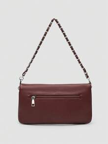1pc Women's Chain Shoulder Bag, Crossbody Bag, Litchi Grain Underarm Bag With Chain, Minimalist Fashion Small Square Bag, Shoulder & Crossbody Bag With Detachable Strap - 酒紅色 - 查看 4