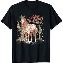 Funny Cow Cow Western Valentine Horse Lover Howdy T-Shirt - Black - View 1