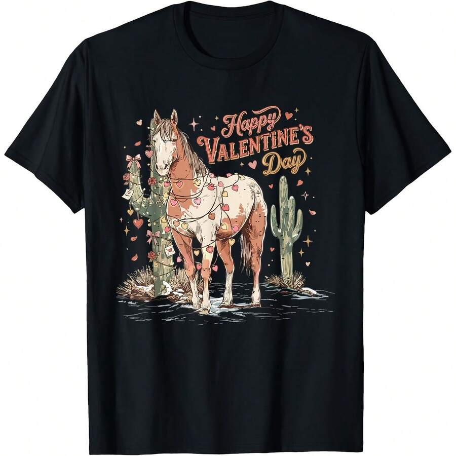 Funny Cow Cow Western Valentine Horse Lover Howdy T-Shirt - Black - View 1