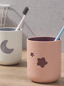 2pcs/Set Pink & White Star & Moon Theme Couple Bathroom Cup Set, Toothbrush Toothpaste Storage Cup, Rinse Cup With Moon & Star Design - Multicolor - View 5