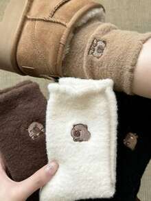 5 Pairs Autumn/Winter Plush Mid-Calf Socks, Thick Warm Floor Socks, Cute Capybara Sleep Socks - Multicolor - View 3