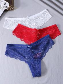 3件套性感蕾丝丁字裤，低腰女式 - 彩色 - 查看 2