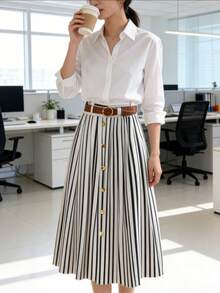 Trendy everyday commuter skirts for women Versatile skirts for parties and dates Minimalist-style skirts for women - Blanco y Negro - Ver 4