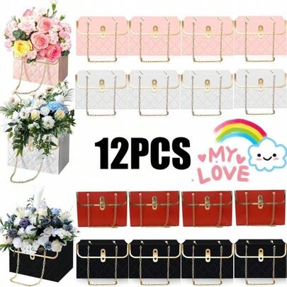 1/4/8/12 piezas Caja de regalo de papel con flor de rosa, caja de embalaje de flor fresca, material de papel artesanal duradero y cadena de metal, bolso de mano floral portátil, bolso de mano de floristería, caja de regalo perfecta para flor preservada, adecuada para boda, cumpleaños, vacaciones, fiesta, San Valentín, Pascua, relleno de bolsas de fiesta, caja, bolsa de fiesta, relleno de bolsas de regalo de despedida de soltera