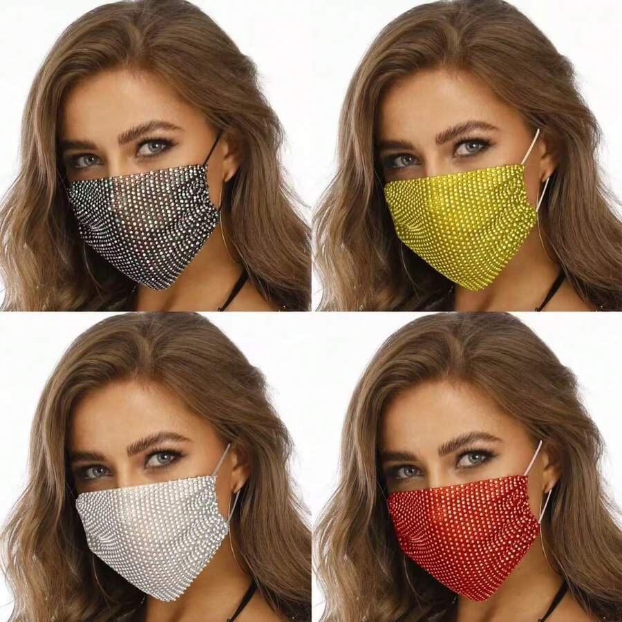 时尚透气防尘口罩，彩色亮片个性化口罩，适合日常佩戴，防尘防风，也适合圣诞节和万圣节装扮，女士冬季服装