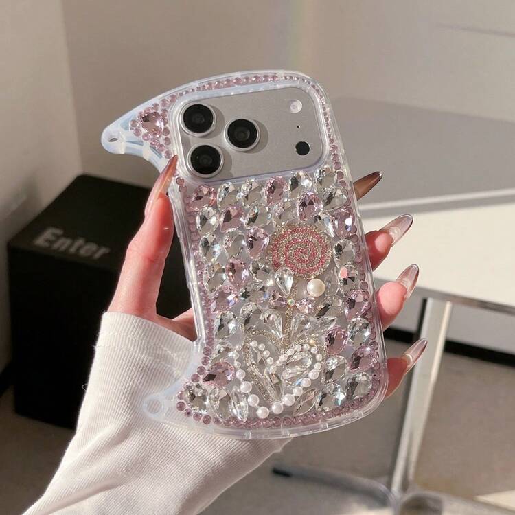 High-Quality Luxury 3D Lollipop Rhinestone Handbag Design Phone Case With Chain, Compatible With Iphone 17 Pro Max/17 Pro/17, 16 Pro Max/16 Pro/16, 15 Pro Max/15 Pro/15, 14 Pro Max/14 Pro/14, New 13 Pro Max/13 Pro/13, Fashionable And Elegant - Pink - View 3