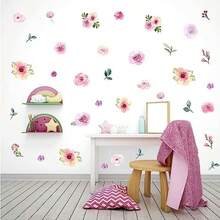 Set de 60 Pegatinas de Pared con Diseño de Flores en Acuarela Rosas, Autoadhesivas y Removibles, Ideales para Decorar Habitaciones, Aulas, Bodas o Fiestas - como se muestra en la figura - Ver 2