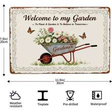 Regalos para jardineros, Carteles de jardinería vintage "Bienvenido a mi jardín", Carteles de metal para decoración del hogar, al aire libre, invernadero, sala de estar, dormitorio, patio, jardín de campo, 8X12 pulgadas - Multicolor - Ver 3