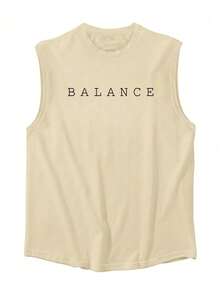 Men's Casual Printed Round Neck Tank Top, Summer - Khaki - View 3