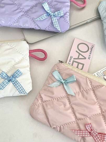 1 PC Shiny Butterfly Bow Portable Lipstick Makeup Bag, Wash Bag, Miscellaneous Storage Wallet