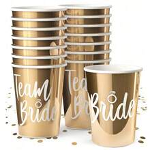 10/20/40个装 9盎司 单身派对金色纸杯 - 伴娘杯 新娘杯 婚礼派对装饰 - 新娘闺蜜团一次性纸杯 单身派对回礼 伴娘礼物 婚礼装饰 - 金色 - 查看 2