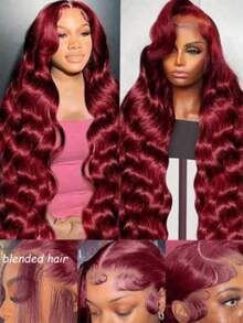 36 Inch 13x4 High Definition Lace 180% Density Closure Wig, Human Hair Blended, 99J Burgundy Wig, Human Hair Blended, Pre-Plucked Water Wave Closure Wig, Brazilian Human Hair Blended Ladies Wig, 13x4 Lace Wig, 10-36 Inch - S99J/BUG - View 3