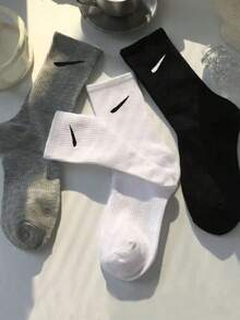 3双经典黑色、白色、灰色中筒袜，男女通用运动休闲复古风袜子，适合所有季节 - 彩色 - 查看 2