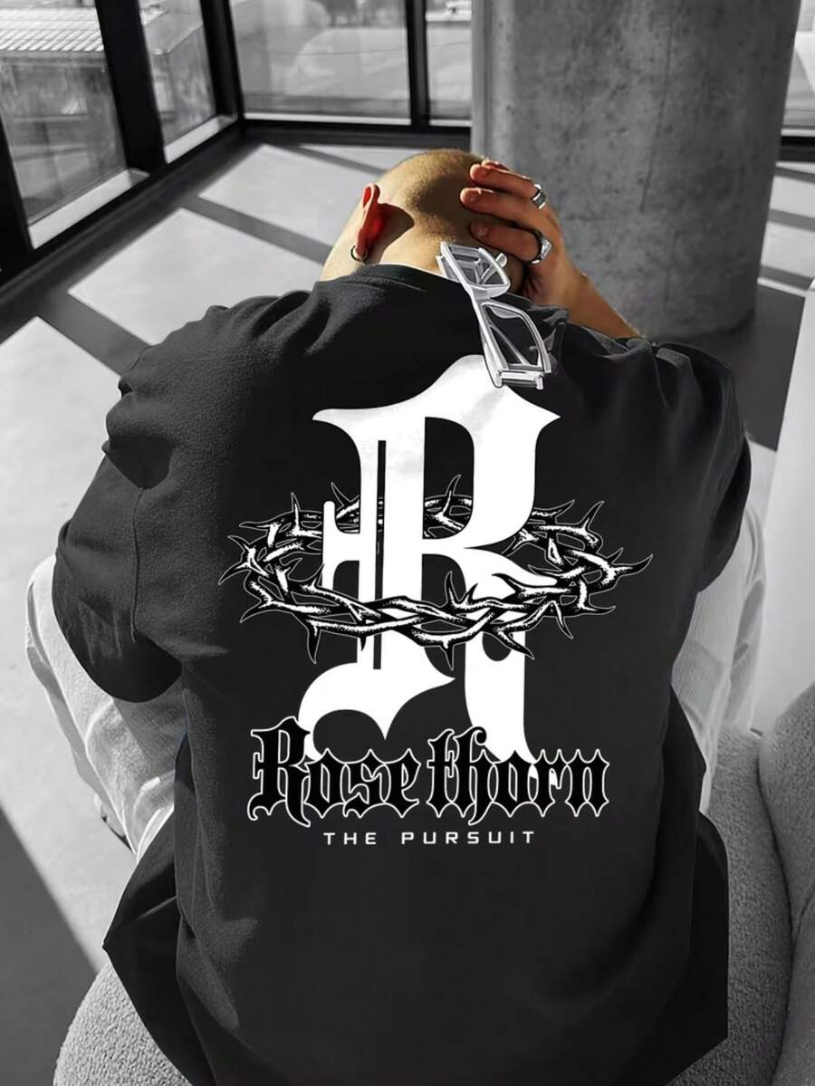 Rose Thorn Crown Of Thorns T-Shirt Tokyo Car Shirt Unisex Blouse Men's Women's 100% Cotton Premium Top Streetwear New Release Immediate Shipping Various Colors!! - 黑色 - 查看 1