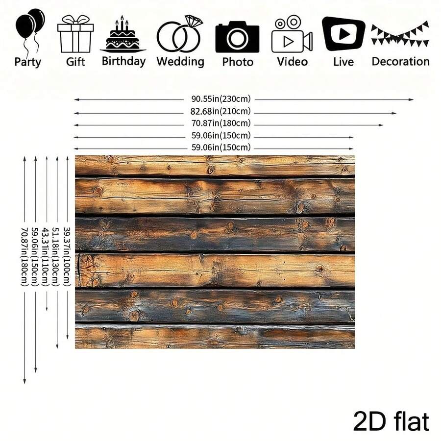 Retro Wooden Wall Background Fabric – Polyester Fiber Photography & Party Decor Fabric – No Electricity Required – Available In Multiple Sizes, Perfect For Festival Party Decor Banners, Suitable For Various Scenarios And Sizes. - Multicolor - View 1