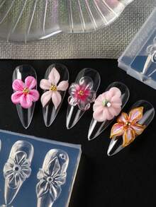 1pc Reusable Silicone Mold For Nail Art, High Relief Flower Petal, Orchid, Cherry Blossom Design, Nail Gel Printing Template, Salon Nail Art Supplies, Spring - Clear - View 5