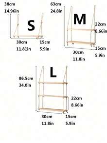 1pc (With Hook) Wall Hanging Decorative Rope Shelf, No Drill Needed, Macrame Rope Shelf, Wooden Book Shelf, Wall Decor Rack, Floating Shelf For Living Room - Apricot - View 5