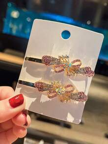 2 pièces Nouveaux clips à cheveux en métal ornés de strass, clips à franges mode, clips latéraux multifonctionnels, accessoires pour femmes, pinces à cheveux, barrettes, accessoires pour la tête - Multicolore - Voir 3