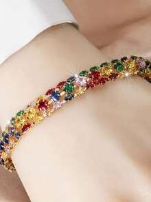 Colorful Crystal Bracelet,High-End Fashion,Cute Exquisite Dopamine,Colorful And Simple Temperament Hand Jewelry,Tennis Crystal Bracelet Sugar Cube,The First Choice For Weddings,Festivals And Parties,Elegant Gift - 彩色 - 查看 9