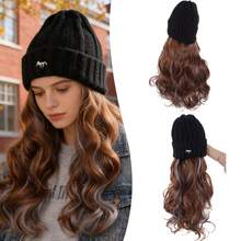 Women's Knitted Knitted Hat Wig - Curly Style (Ombre Misty Blue), Soft Synthetic Fiber Material, Cute Fox Embroidery Design, Suitable For Daily Wear, Casual Outings And Quick Styling In Winter - Multicolor - View 9