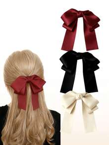 3个装大号蝴蝶结发夹，红色、米色、黑色，女孩发带蝴蝶结发饰