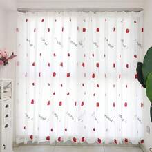 2pcs Modern Minimalist Embroidered Strawberry Sheer Curtains, Fresh & Elegant, Multi-Function Top Hooks, Suitable For Living Room, Bedroom, Balcony, Entrance - White - View 8