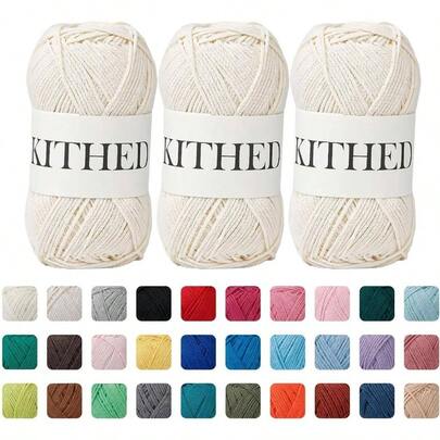 Cotton Yarn 10.5oz 526yard 3 Pack Soft Yarn Crocheting And Knitting 49 Ecru