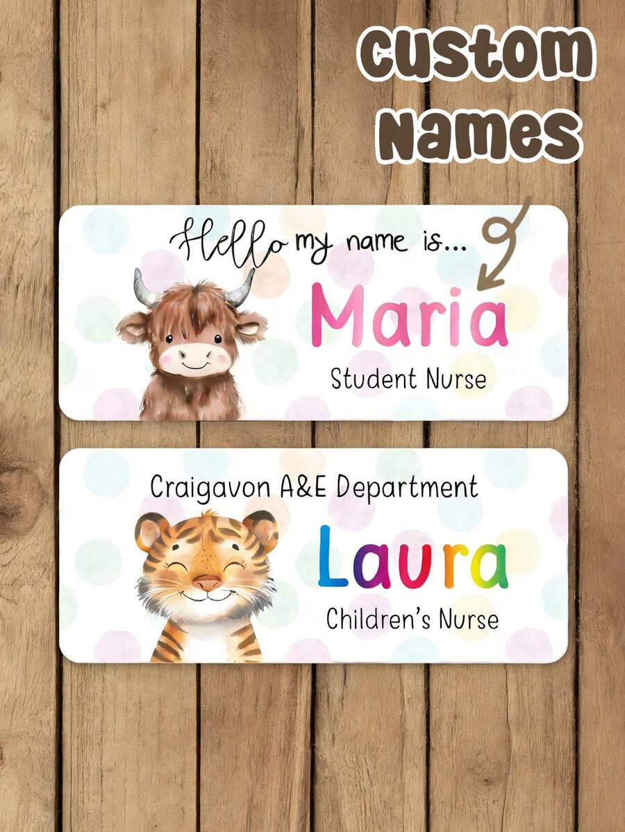 Customized Medical Staff Name Brooch/Name Tag, Personalized Name Plate, Cute Animal Polka Dot Style Custom Brooch, Suitable For Nurses, Doctors, Students, Midwives And Hospital Use - Multicolor - View 1