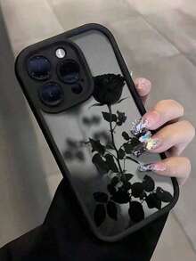 Valentines Phone Case 1pc Black Rose Pattern Full Coverage TPU Shockproof Phone Case Compatible With Apple 16, 15, 14, 13, 12, 11 Pro Max Waterproof Anti-Fall Scratch Resistant-For-Your-New- - style2(1pc) - 查看 16