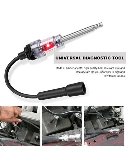 Probador de bujías en línea, probador de encendido de motor de bujía resistente al calor, herramienta de prueba de diagnóstico de armadura de bobina de captación, adecuado para automóviles, motores de cortadora de césped (tanto internos como externos) y piezas de automóviles.