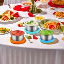 CYPN6 Piezas de Recipientes para Aderezos de Acero Inoxidable Tazas para Salsas Reutilizables con Tapa de Silicona Antifugas Juego de 6 Colores Cocina Ensaladas SalsasFashion - Multicolor - Ver 7