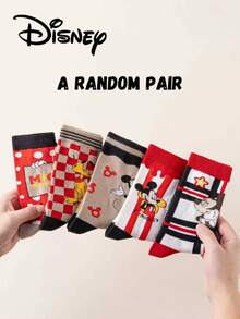 Disney 5双装正品迪士尼女士袜子，绣有可爱米奇一家卡通人物图案，春夏款，男女通用趣味袜子，高品质礼品袜，适合任何场合 - 彩色 - 查看 12