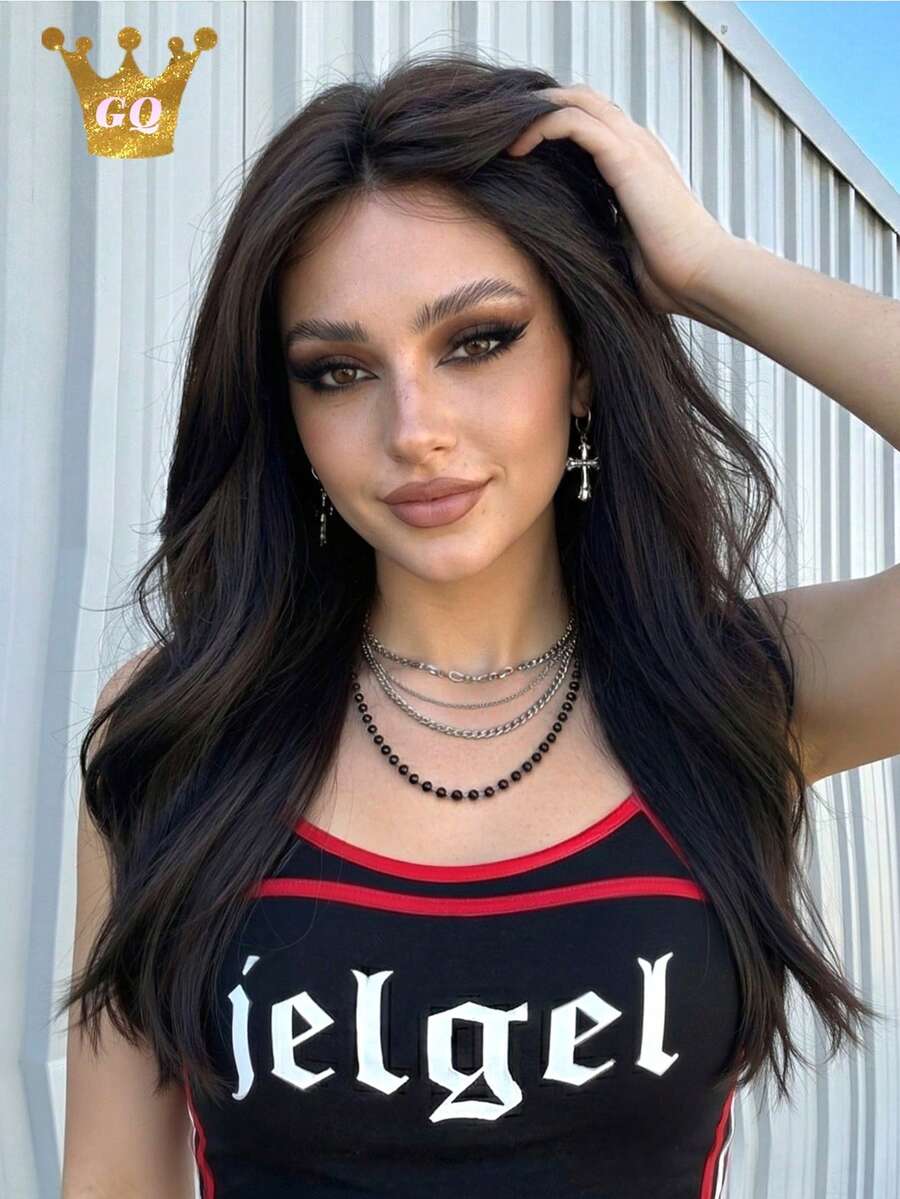 Tóc giả màu nâu thanh lịch dài 20 inch, có mái, làm từ chất liệu tổng hợp tự nhiên, chịu nhiệt, kiểu sóng xoăn, độ dài trung bình, thích hợp cho nữ sử dụng hàng ngày. - màu nâu - Xem 1