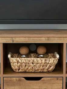 1 件木质手柄装饰水葫芦柳条篮 - 适用于浴室、卧室和客厅的多用途储物容器