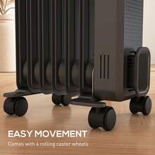 HOMCOM 1500W Oil Filled Radiator, Portable Electric Heater With 3 Heat Settings, Cut-Off And Wheels, Grey - UK Plug(220-240V) - View 8