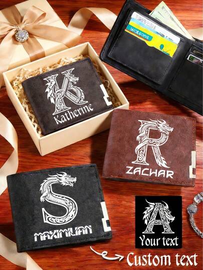 Custom Personalization Men's Wallet,Men's Short Wallet In Solid Color With Letter Print,Bifold Multi-Card Slots Wallet,Custom Text,Multifunction,Versatile,Lightweight,Functional,Foldable,Practical,All-Purpose,Vintage,Leisure,Minimalist,The Ideal Gift For Dad, Son For Birthdays, Anniversaries,Father's Day,Graduation, Wedding,Thanksgiving Elegant,New Year Glamour,Vacay Vibe