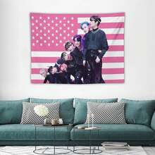 STRAY Members Magazine Pink America Flag , Skz KIDS-S Kpop Tapestry, Stray Tour 2025 Merch,Gift Ideas STAYS, Birthday Gift & Concert Merch ,Wall Hanging Aesthetic College Decor - White - View 3